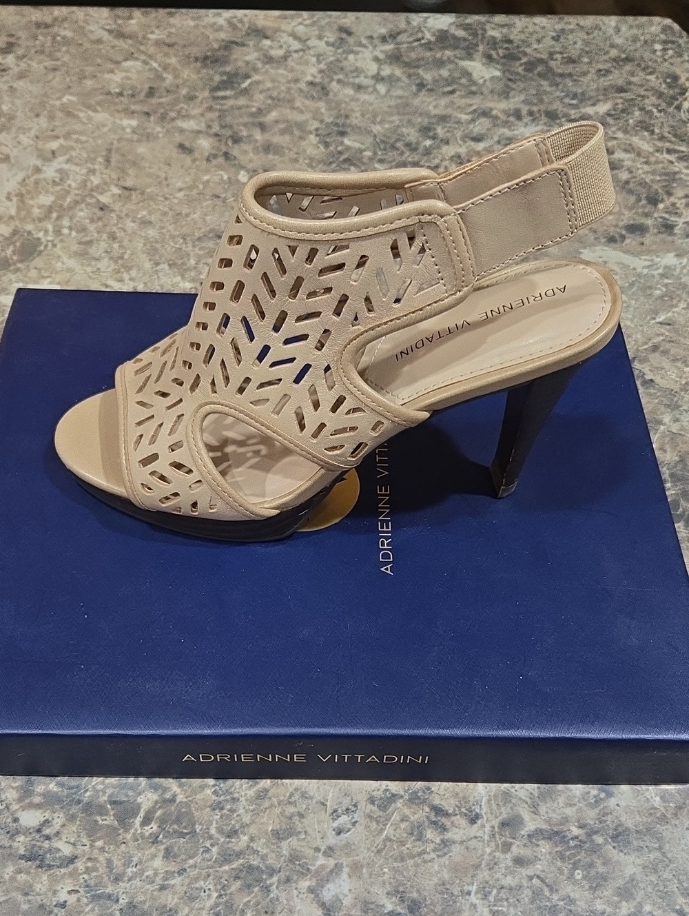 Adrienne Vittadini Beige Laser-Cut Slingback Heels